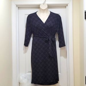 Wrap Dress Black with Purple Design